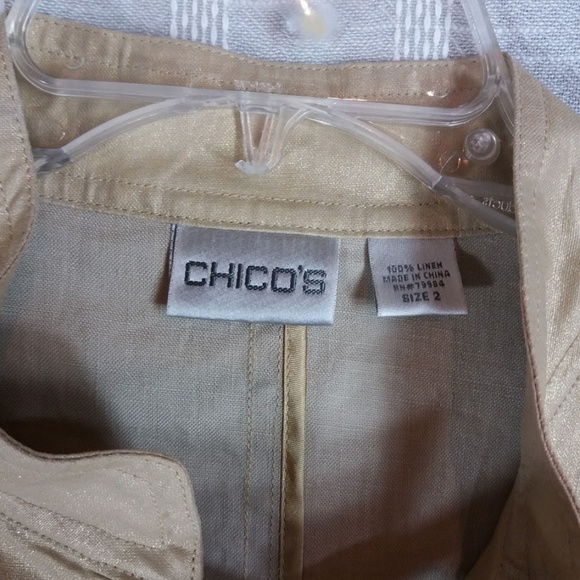 Chico's Gold Waxed Linen Jacket Blazer 2 Large 12 - Picture 5 of 6